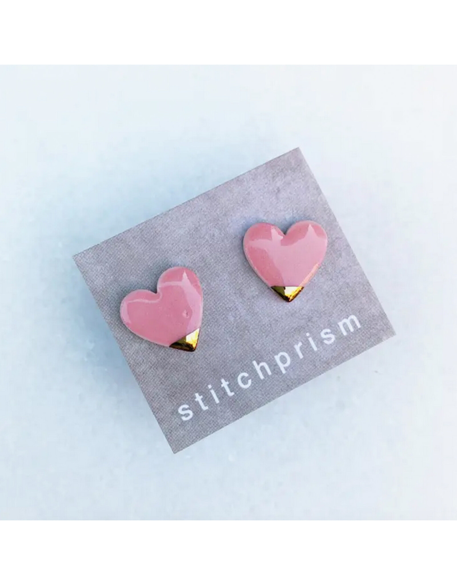 Medium Heart Stud Earrings - Pink/Gold