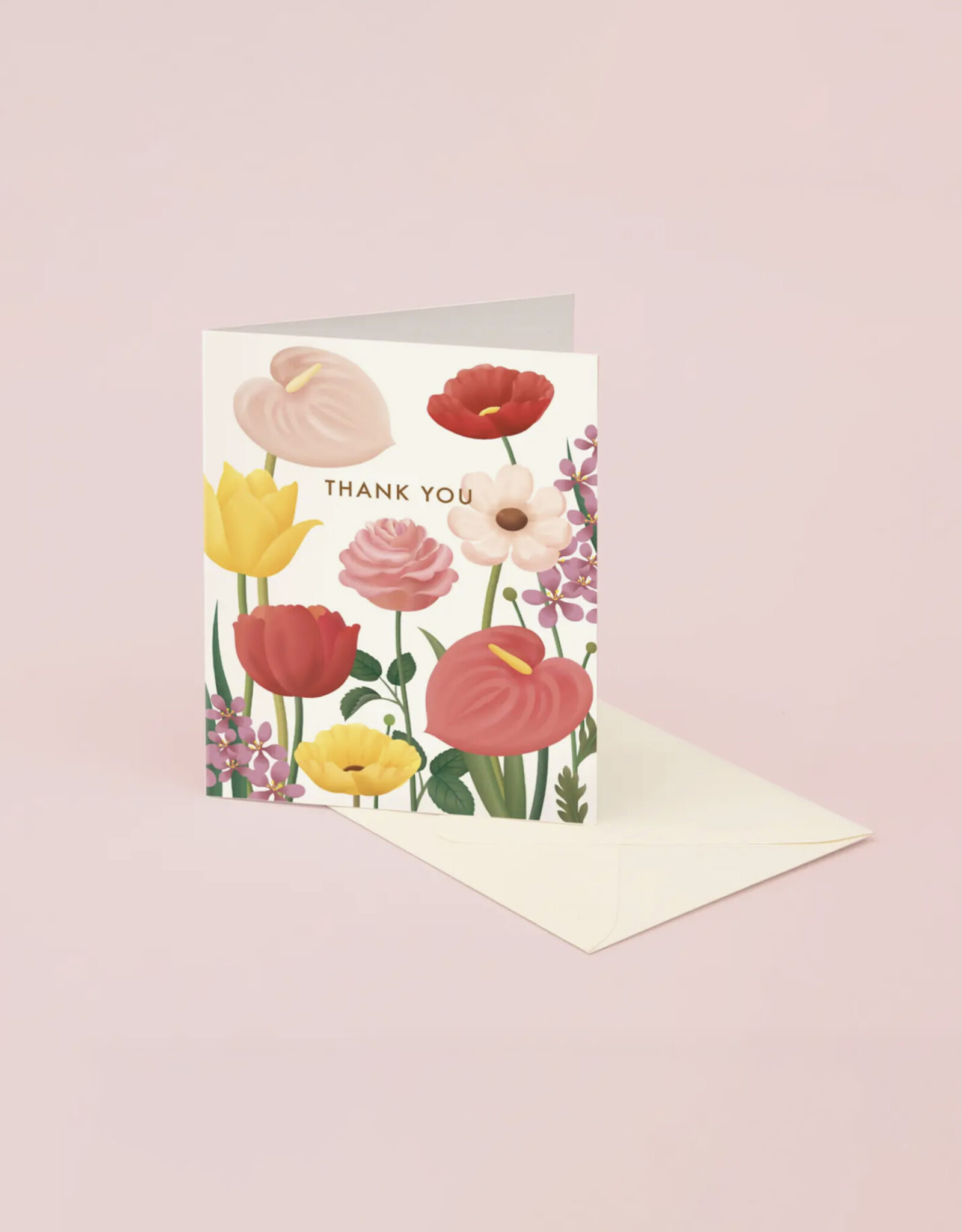 Pink Floral Garden Thank You Greeting Card