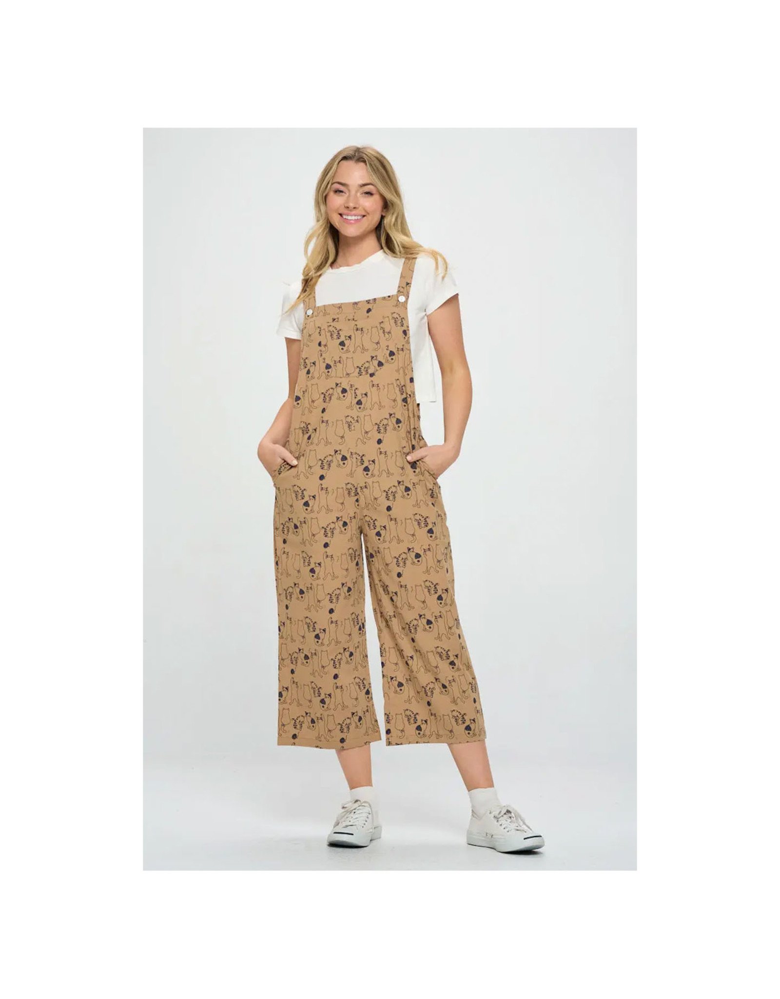 All Over Cat Print Overalls