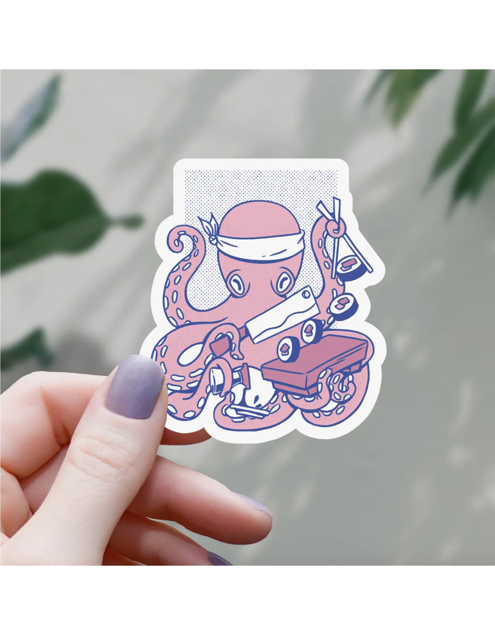 Pink Octopus Sushi Chef Sticker