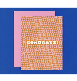 Congrats Flower Pattern Greeting Card (Pink on Orange)