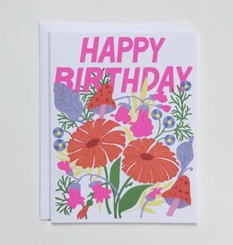 Happy Birthday Mushrooms and Floral Greeting Card