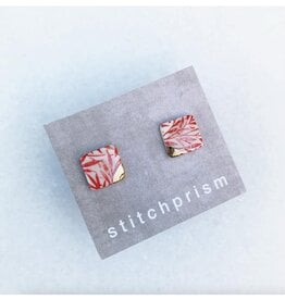 Square Stud Earrings - Red Leaf/Gold