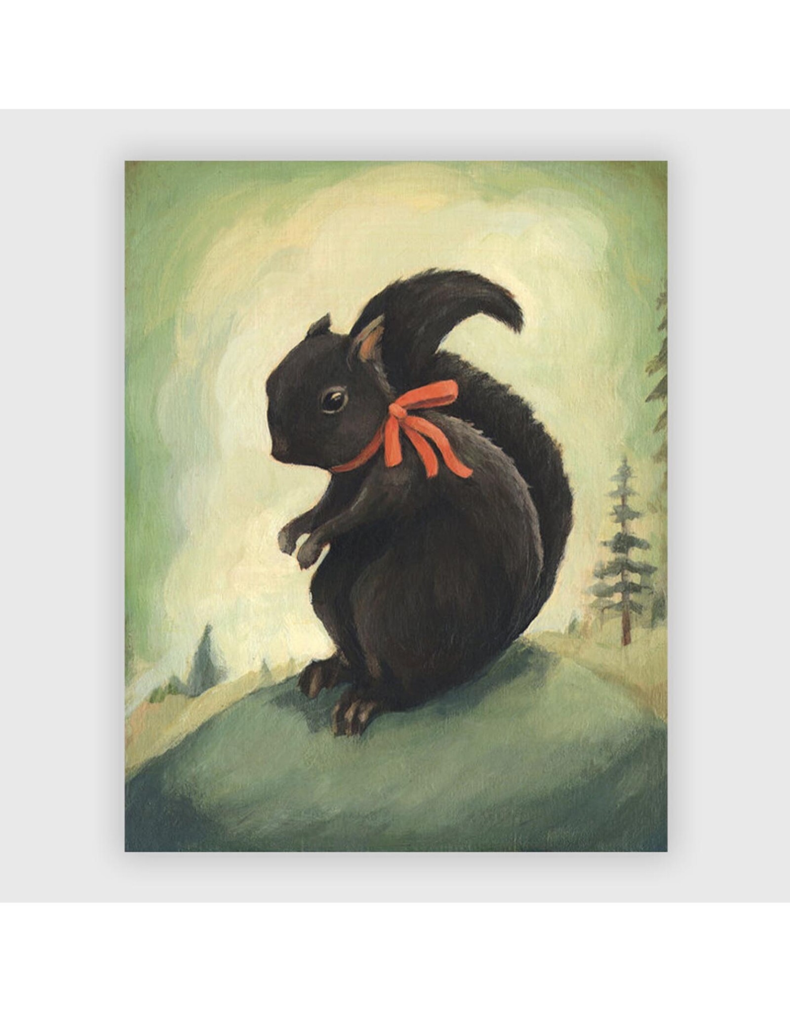 Black Squirrel Red Bow Print