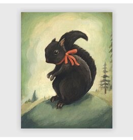 Black Squirrel Red Bow Print