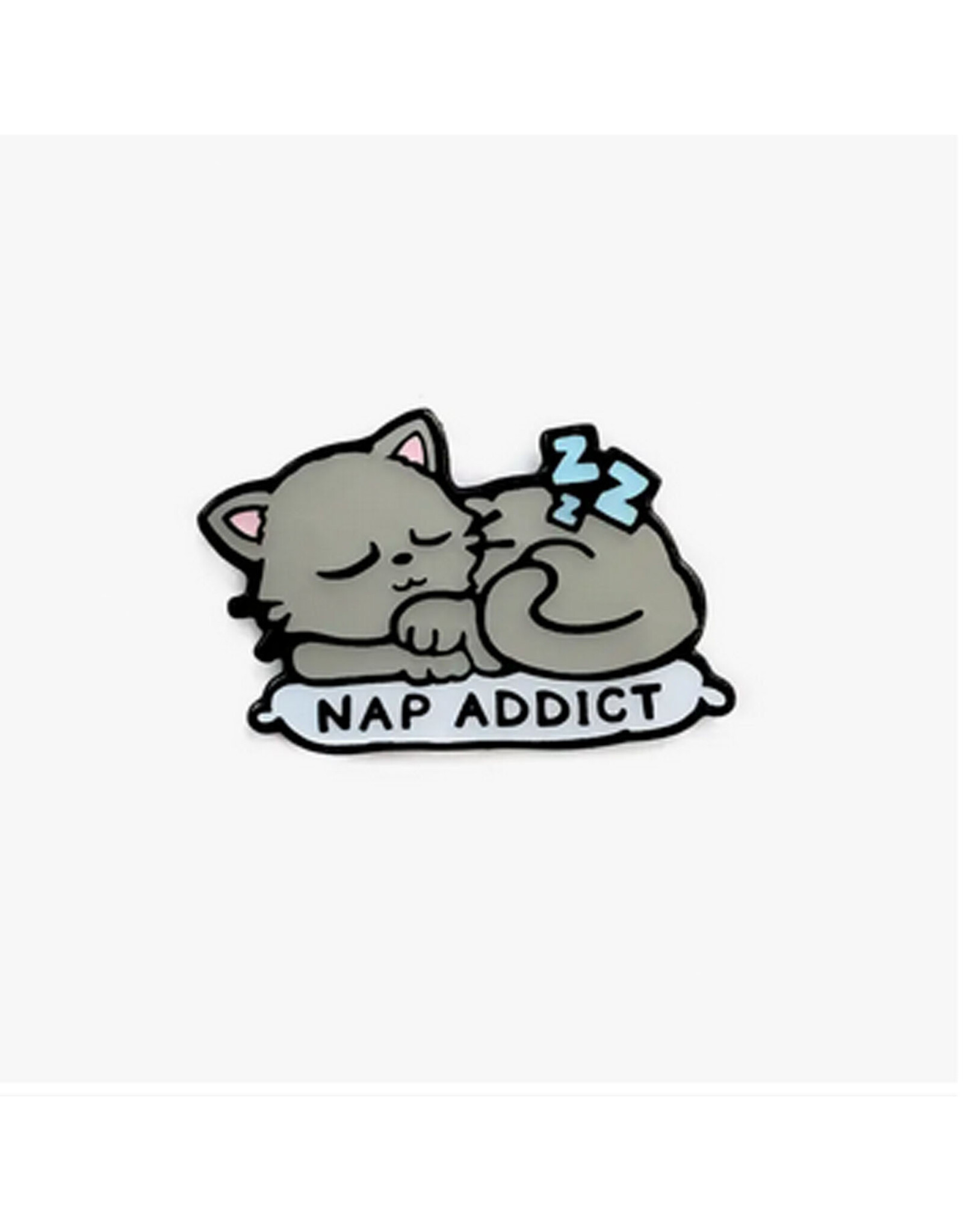 Grey Cat Nap Addict Enamel Pin