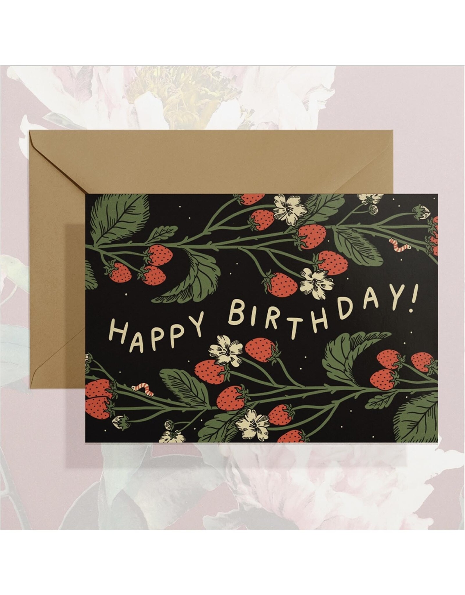 Happy Birthday Strawberries Greeting Card (Black)