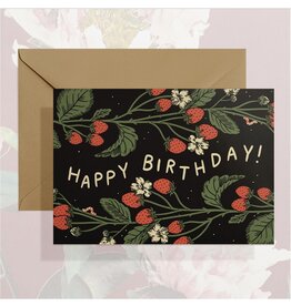 Happy Birthday Strawberries Greeting Card (Black)