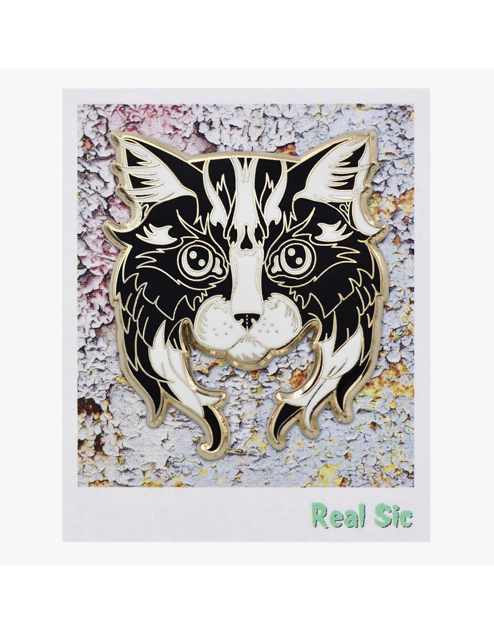 Black and White Long-Haired Cat Enamel Pin