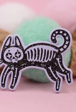 Skeleton Cat - Black Glitter Enamel Pin