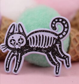 Skeleton Cat - Black Glitter Enamel Pin