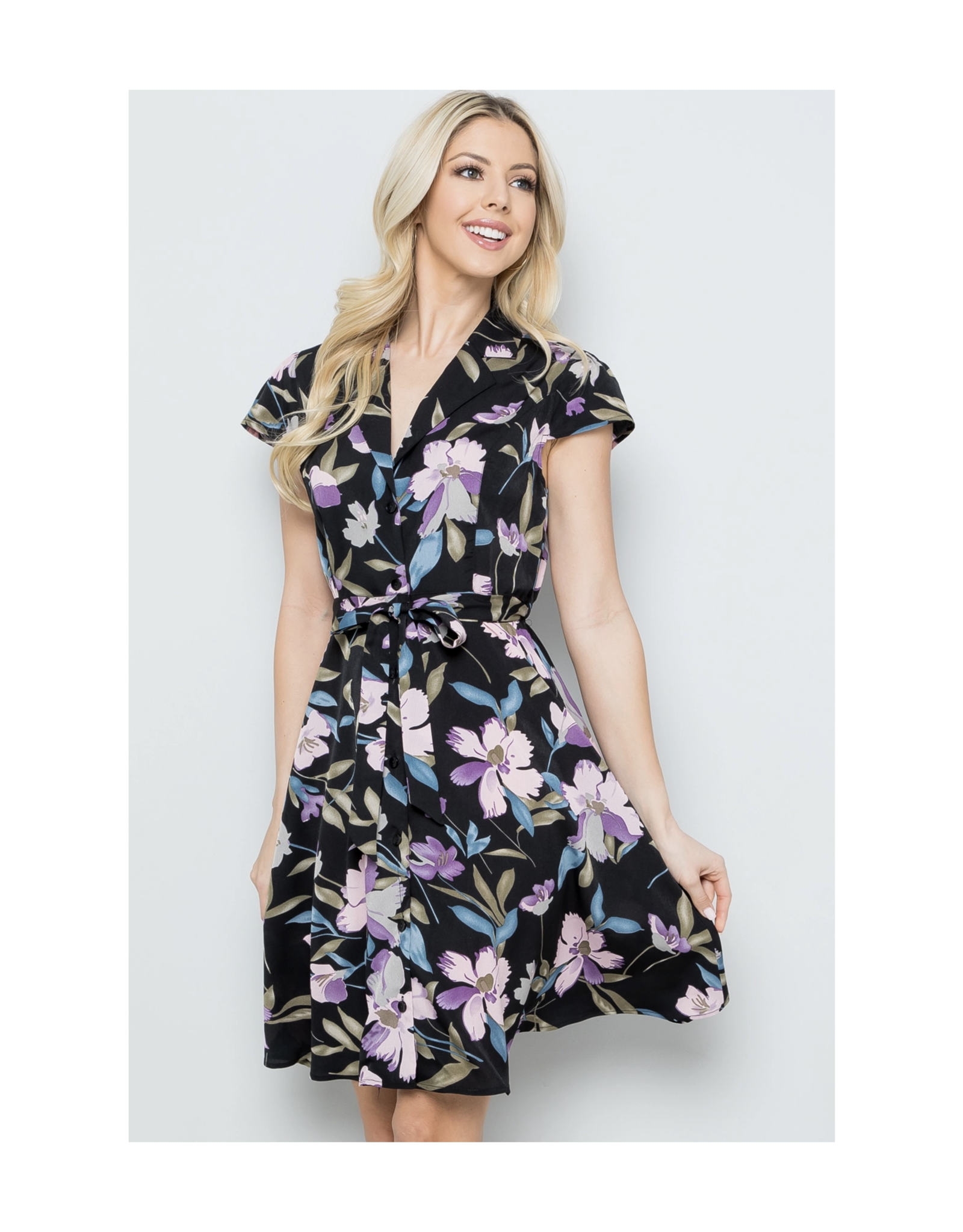 Big Blooms Collared Dress - Home