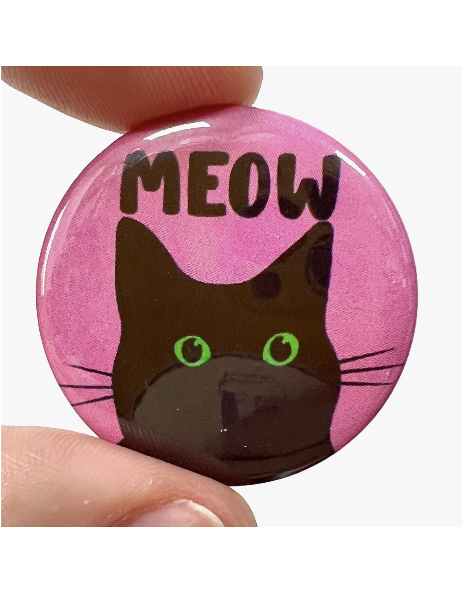 Meow Black Cat Pink Button
