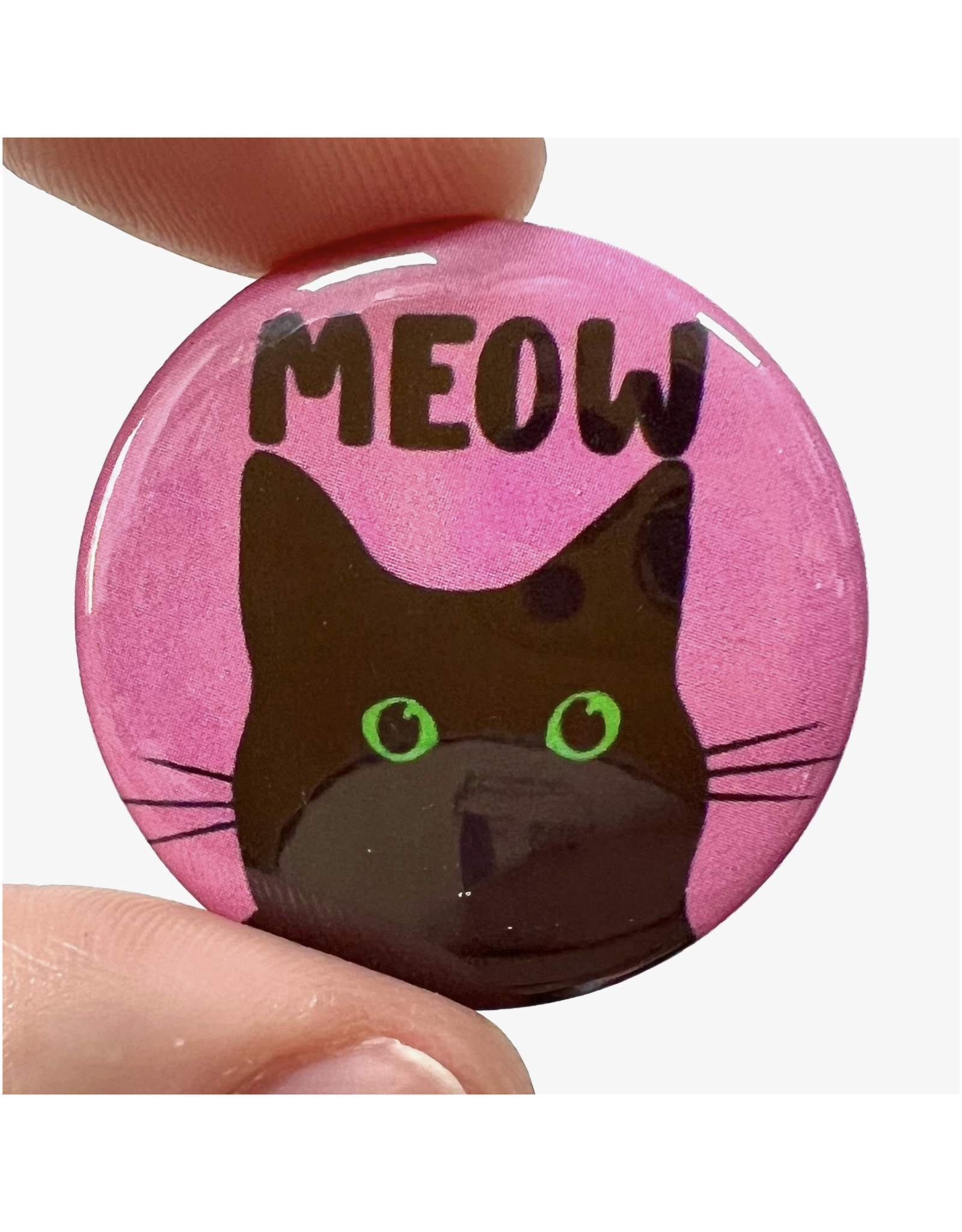 Meow Black Cat Pink Button - Home