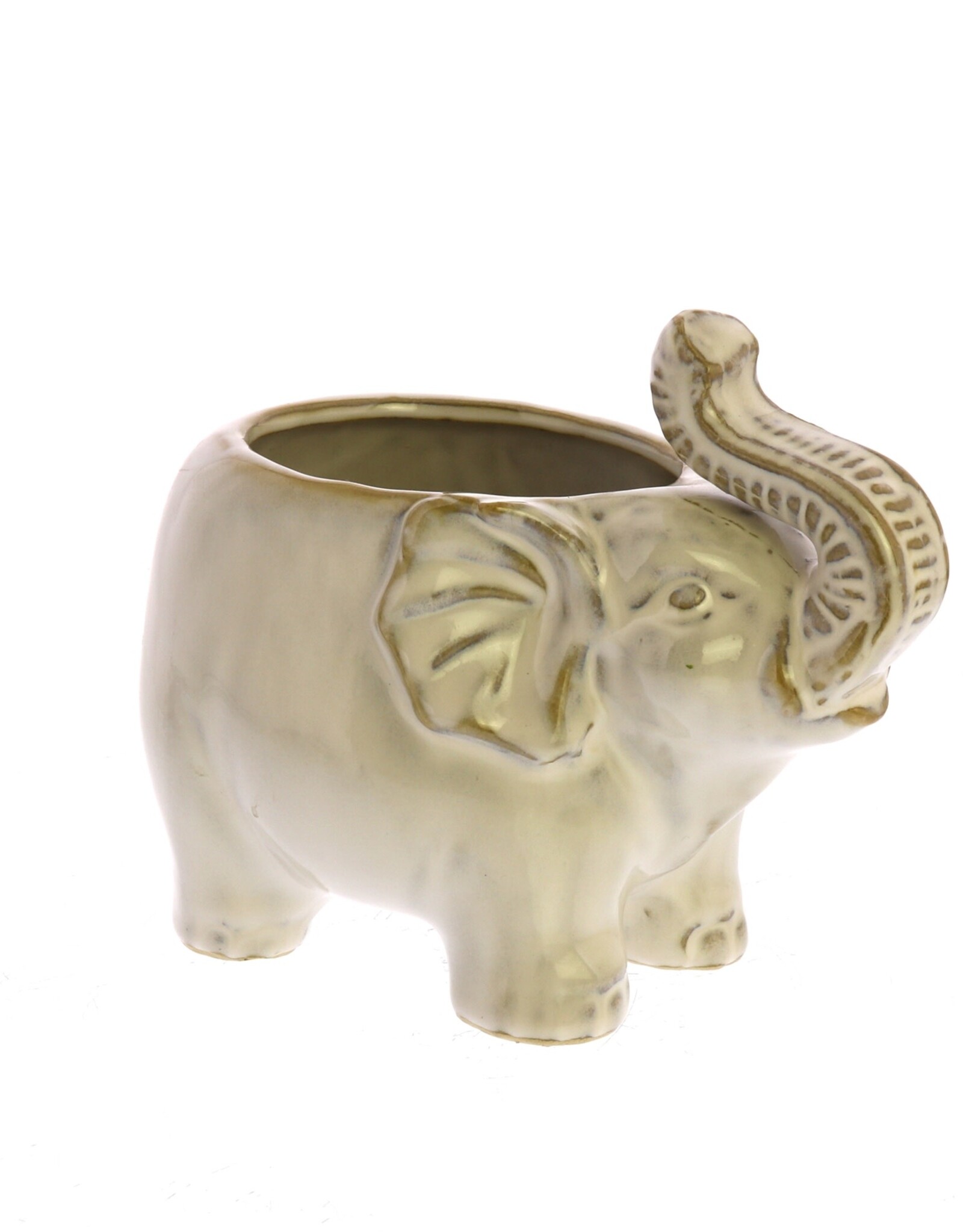 Ceramic Elephant Cachepot - Fancy White