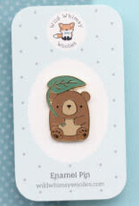 Brown Bear with Leaf Enamel Pin