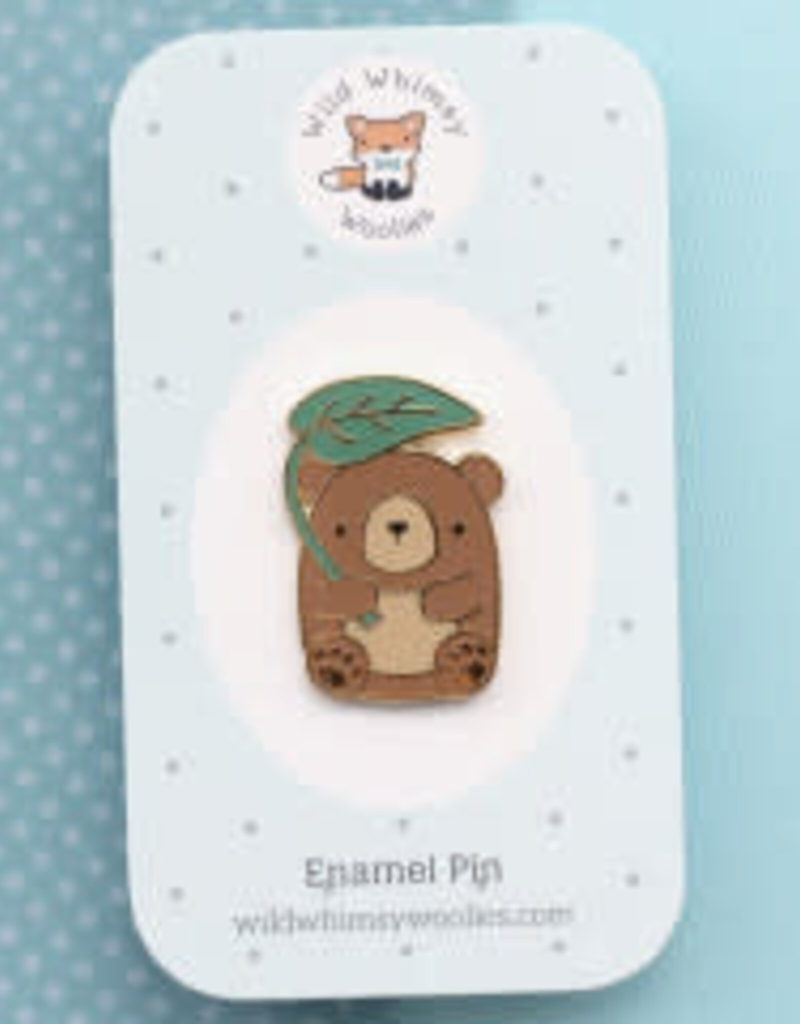 Brown Bear with Leaf Enamel Pin