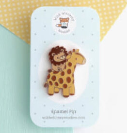 Lion on a Giraffe Enamel Pin