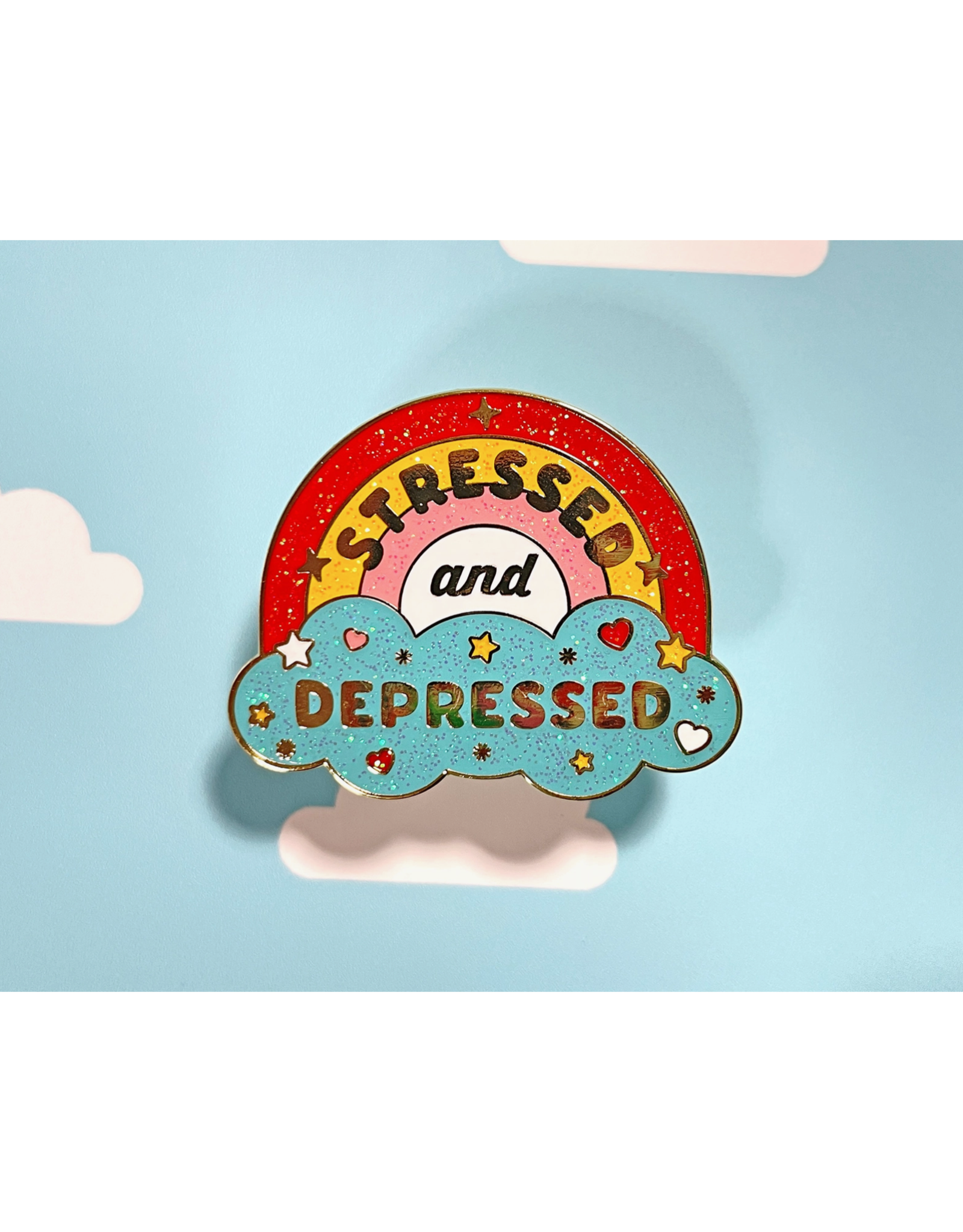 Stressed & Depressed Rainbow Enamel Pin