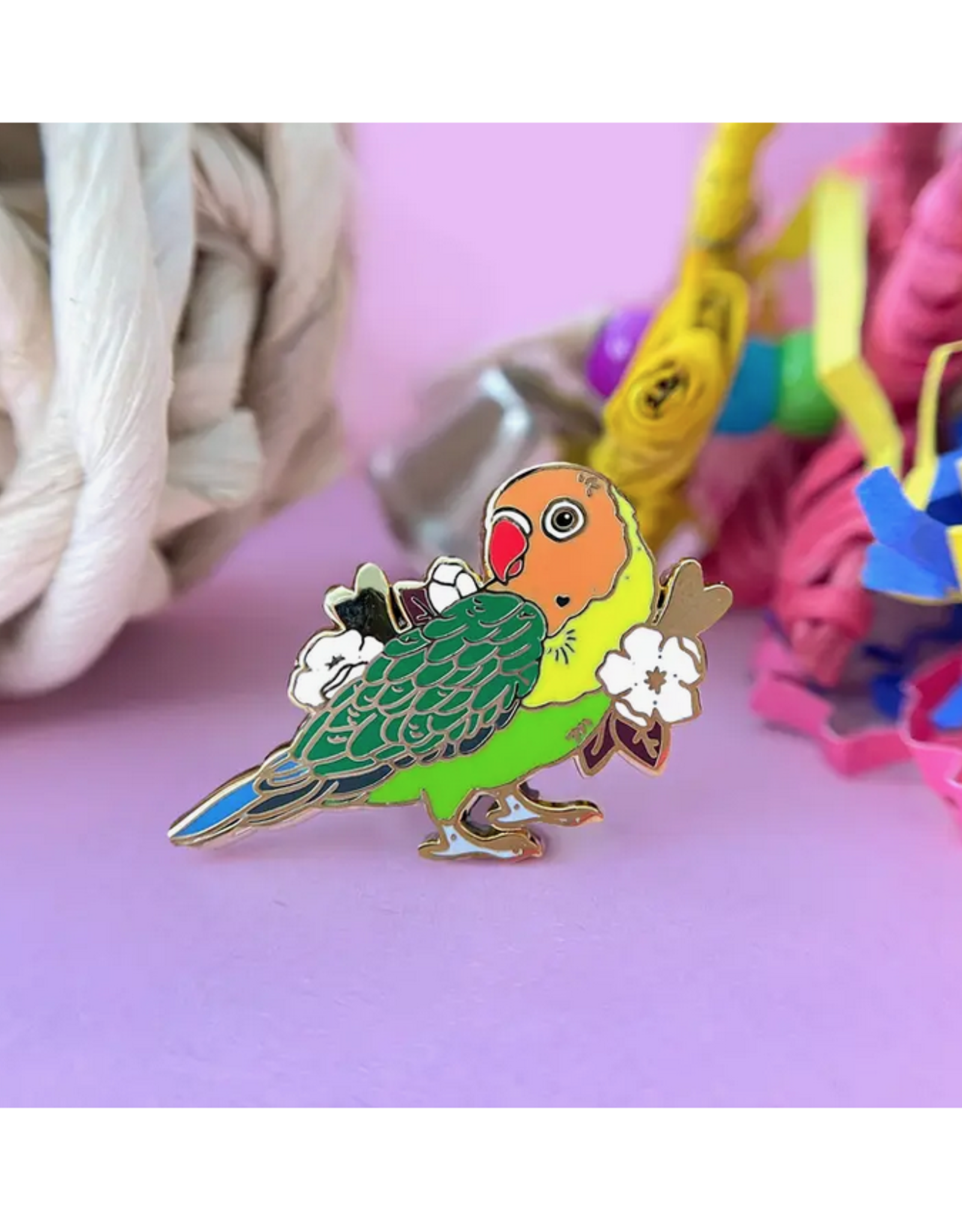 Floral Rainbow Lovebird Enamel Pin