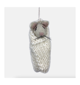 Cozy Critter Cream Mouse Ornament