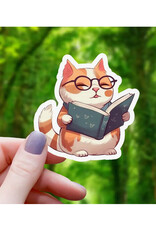 Cat Reading with Glasses Sticker