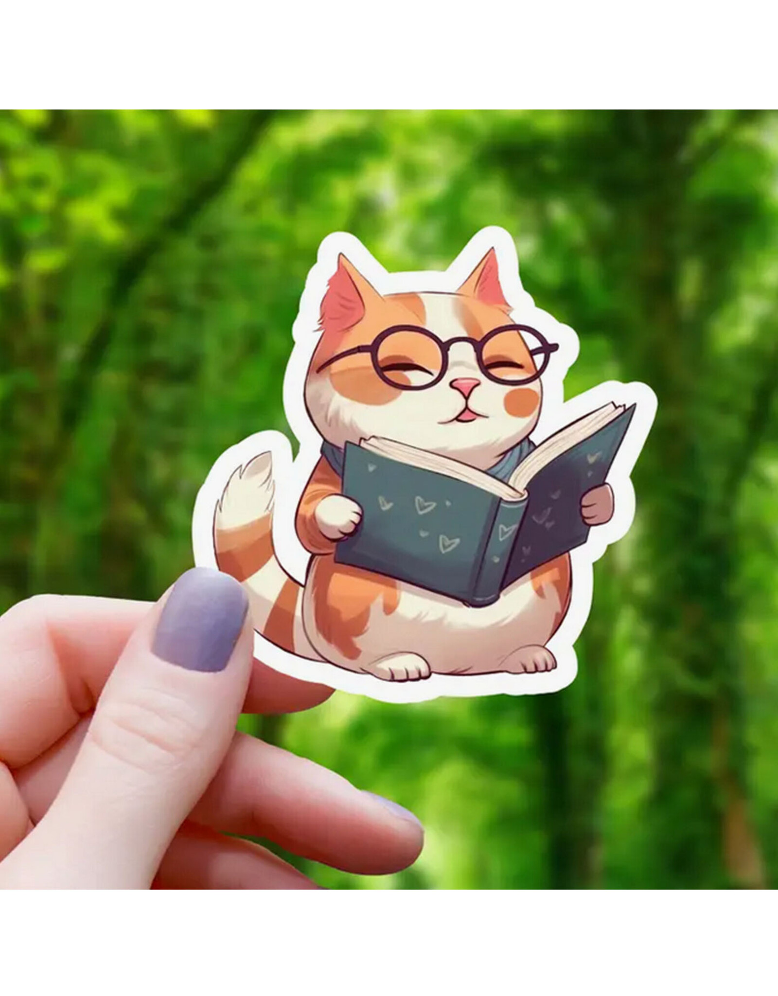 Cat Reading with Glasses Sticker