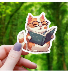 Cat Reading with Glasses Sticker