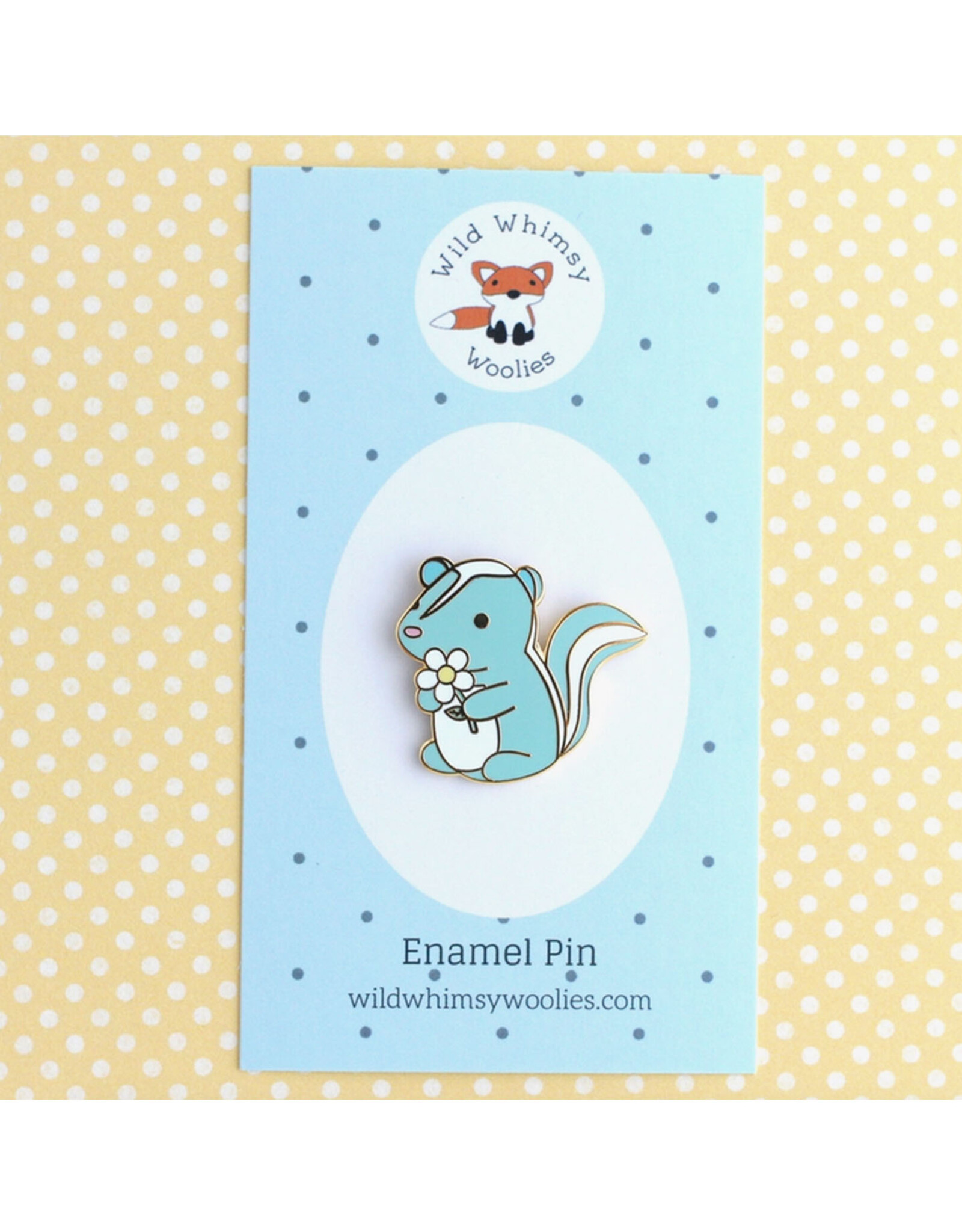 Turquoise Skunk and Daisy Enamel Pin
