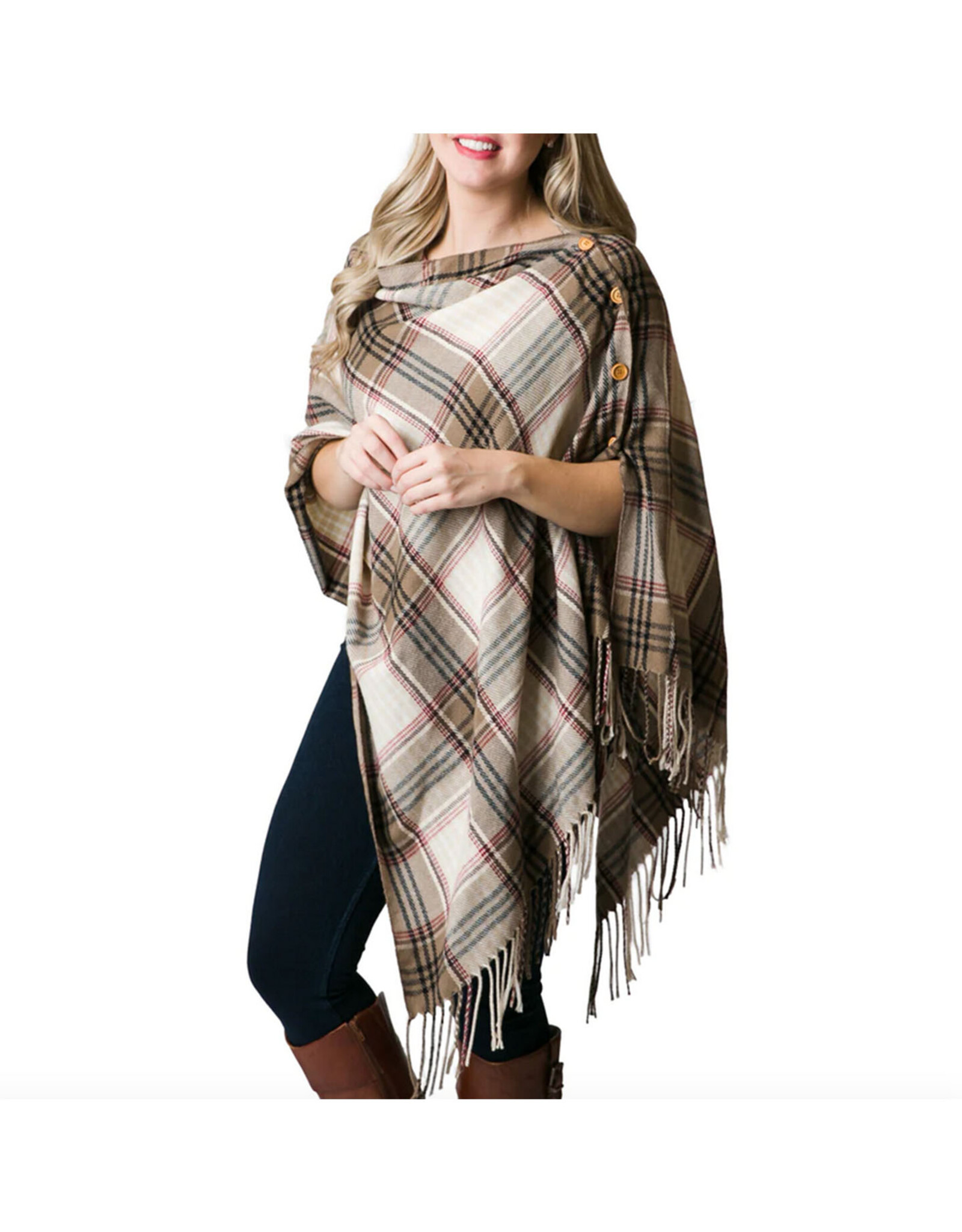 Plaid 3-in-1 Wrap : Tan & Red