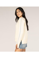 Before You Collection Knit V-Neck Contrast Sweater (Cream/Sky Blue)