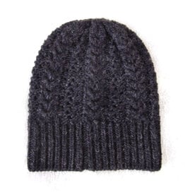 Cable-Pointelle Knit Beanie - Black