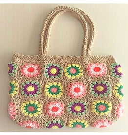 Crochet Granny Square Tote Bag - Beige Multi