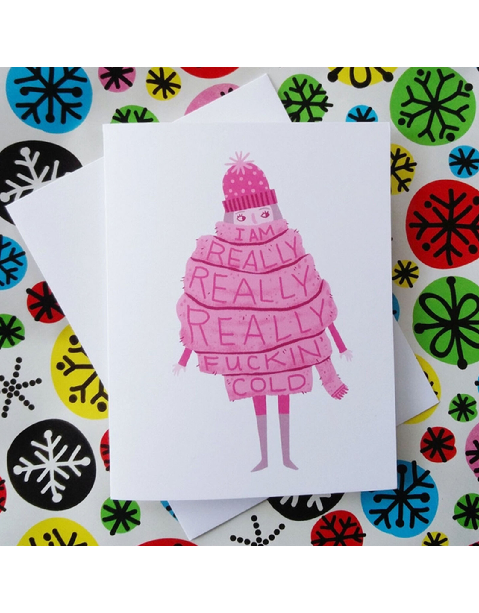 Really Really Cold - Pink Scarf Greeting Card