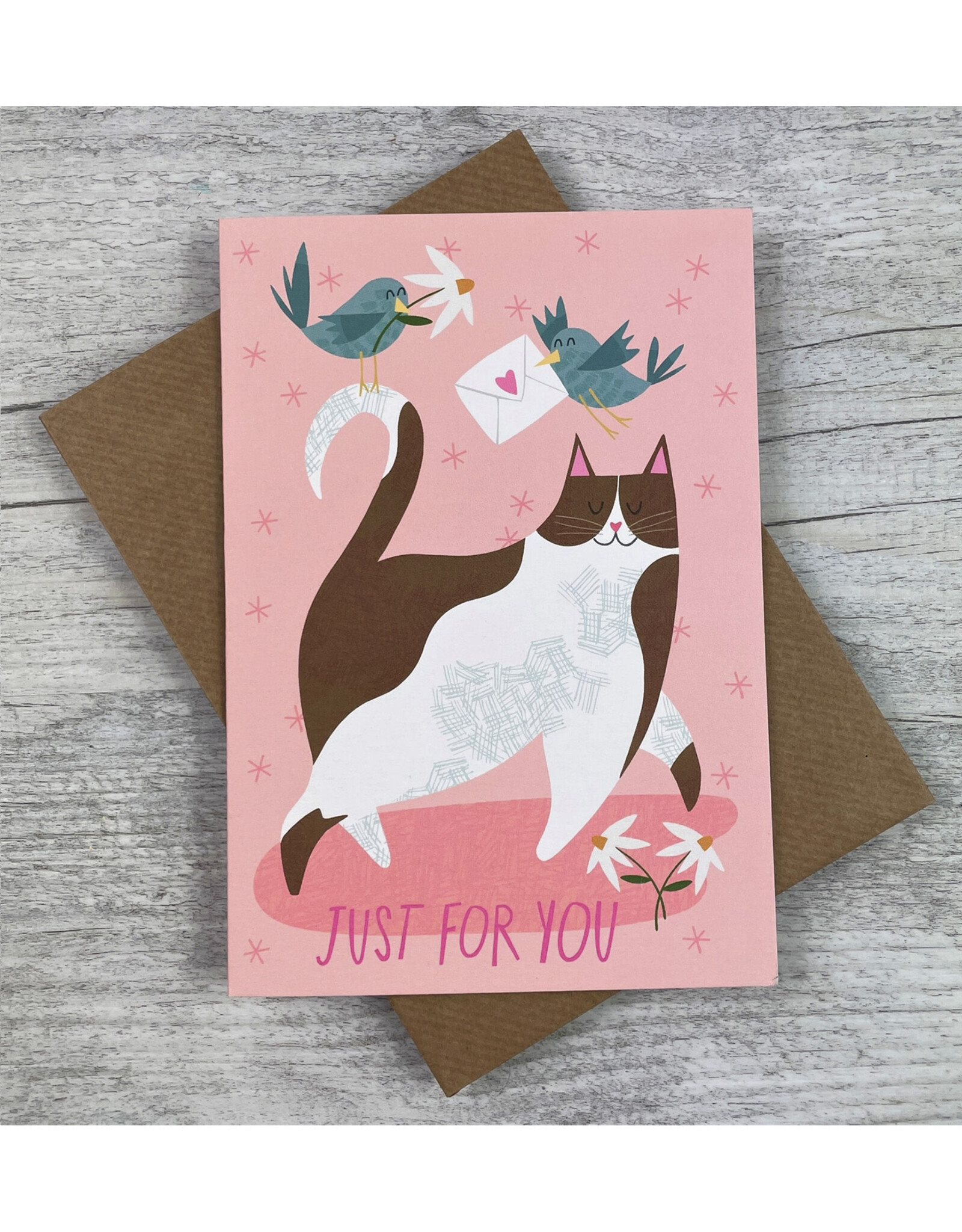 Just For You Cat and Birds Greeting Card