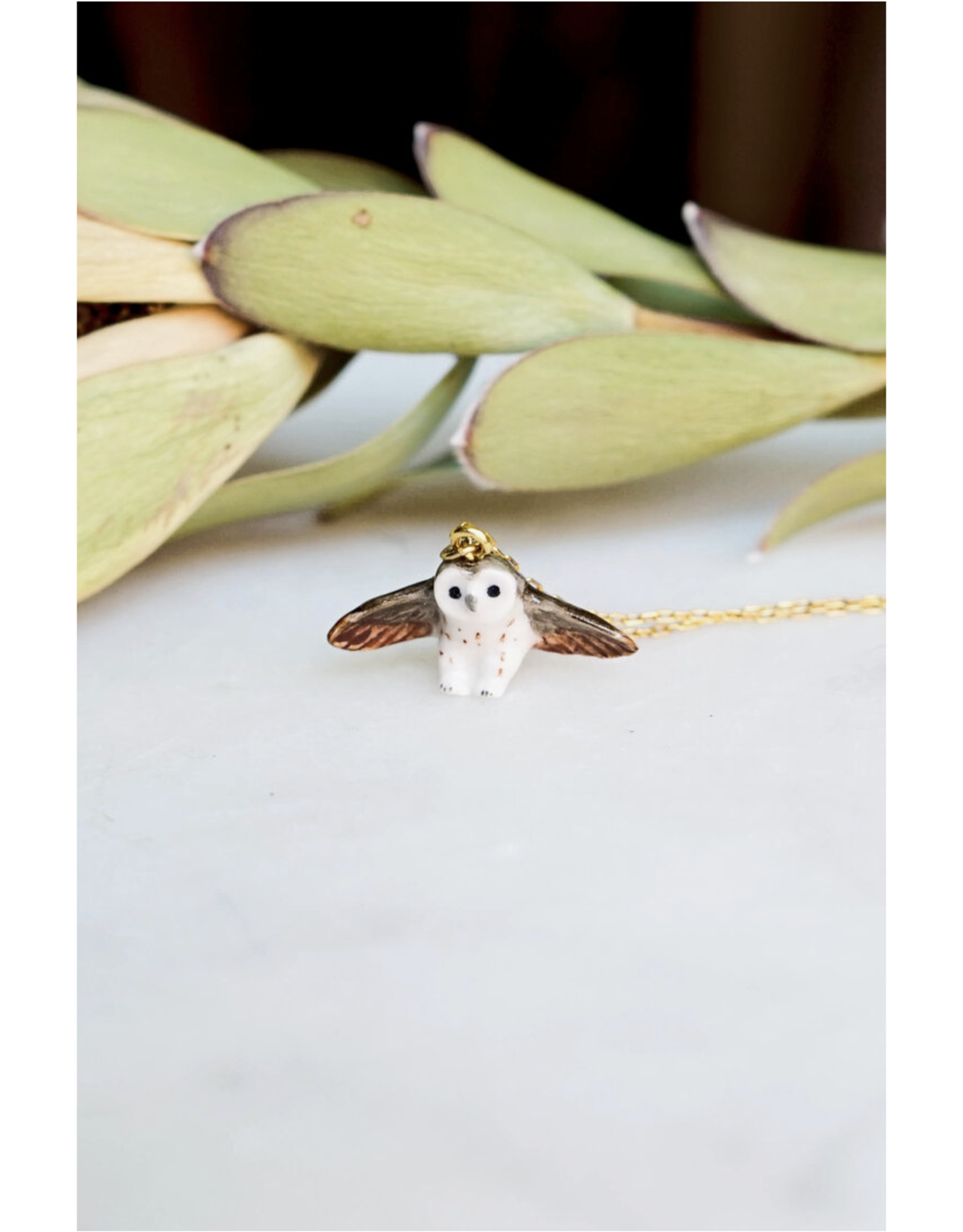 Tiny Ceramic Barn Owl Necklace