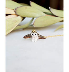 Tiny Ceramic Barn Owl Necklace