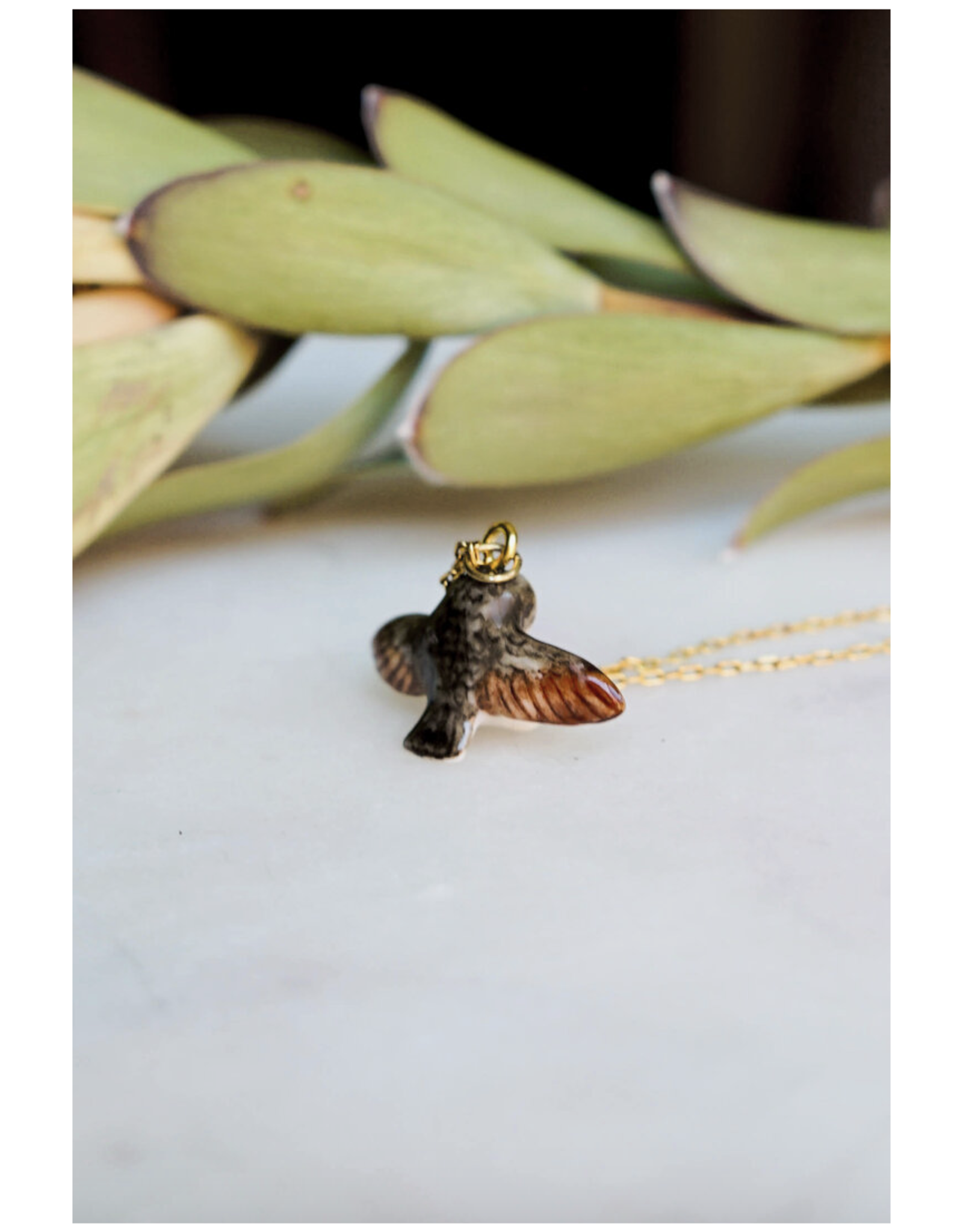 Tiny Ceramic Barn Owl Necklace