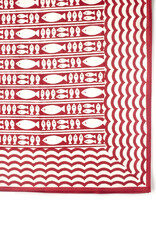 Red Striped Fish Block Print Tablecloth