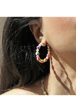 Millefiori Bead and Pearl Hoop Earrings