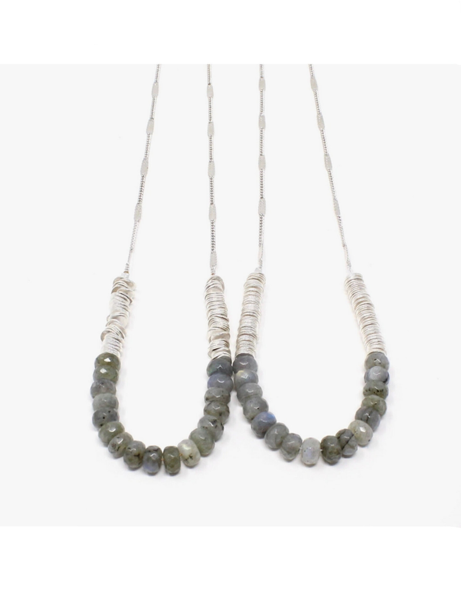 Tide Necklace - Grey & Wavy Silver Beads