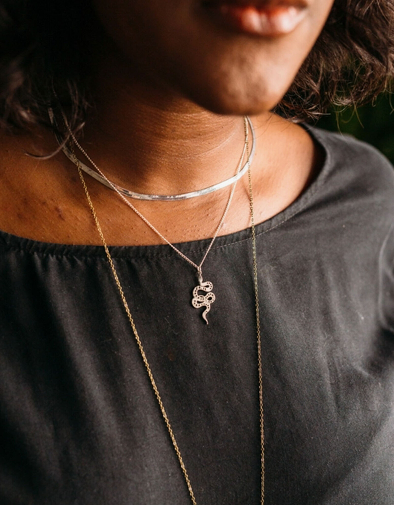 Brass Snake Necklace - Silver