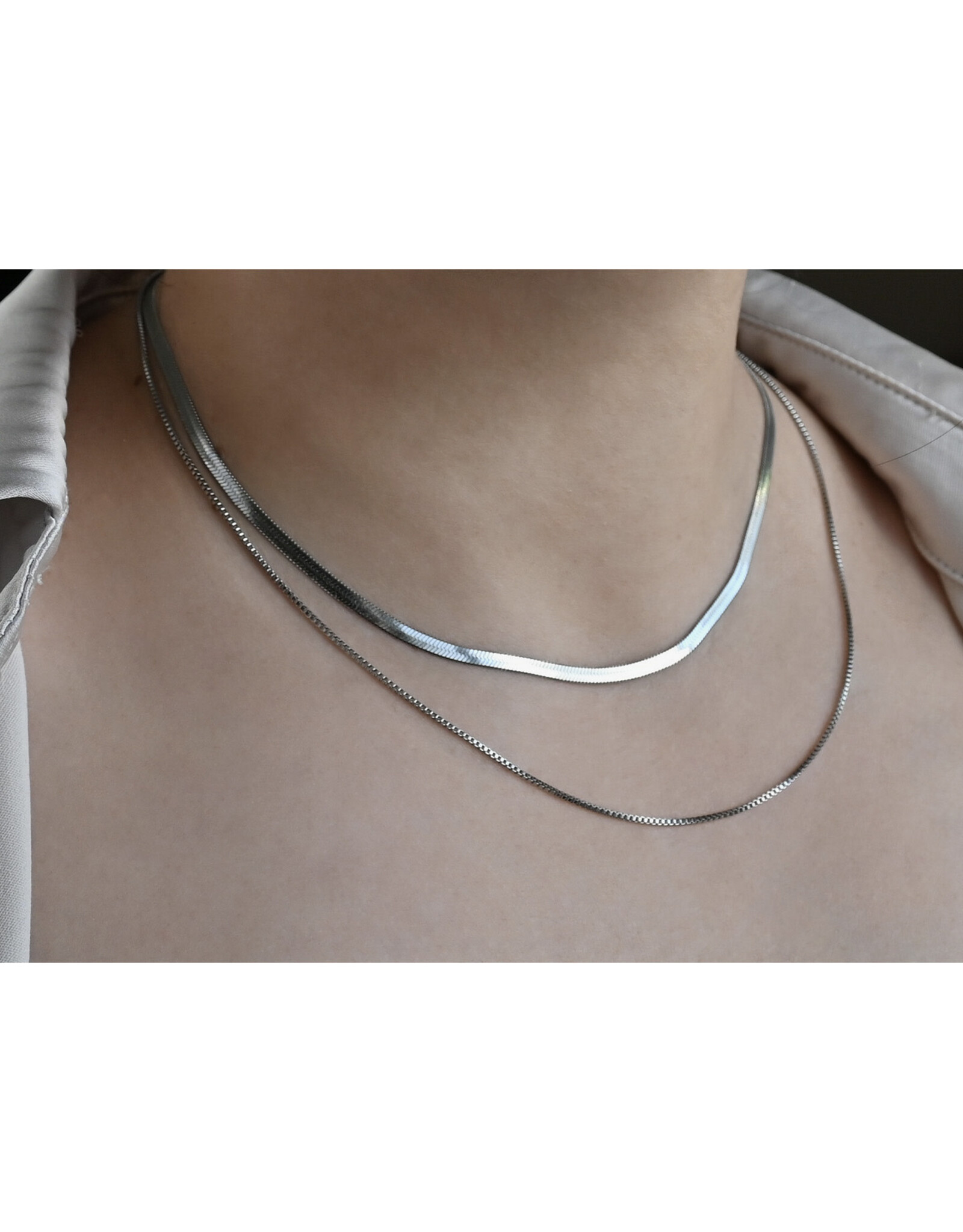 Layered Herringbone Necklace Silver Home
