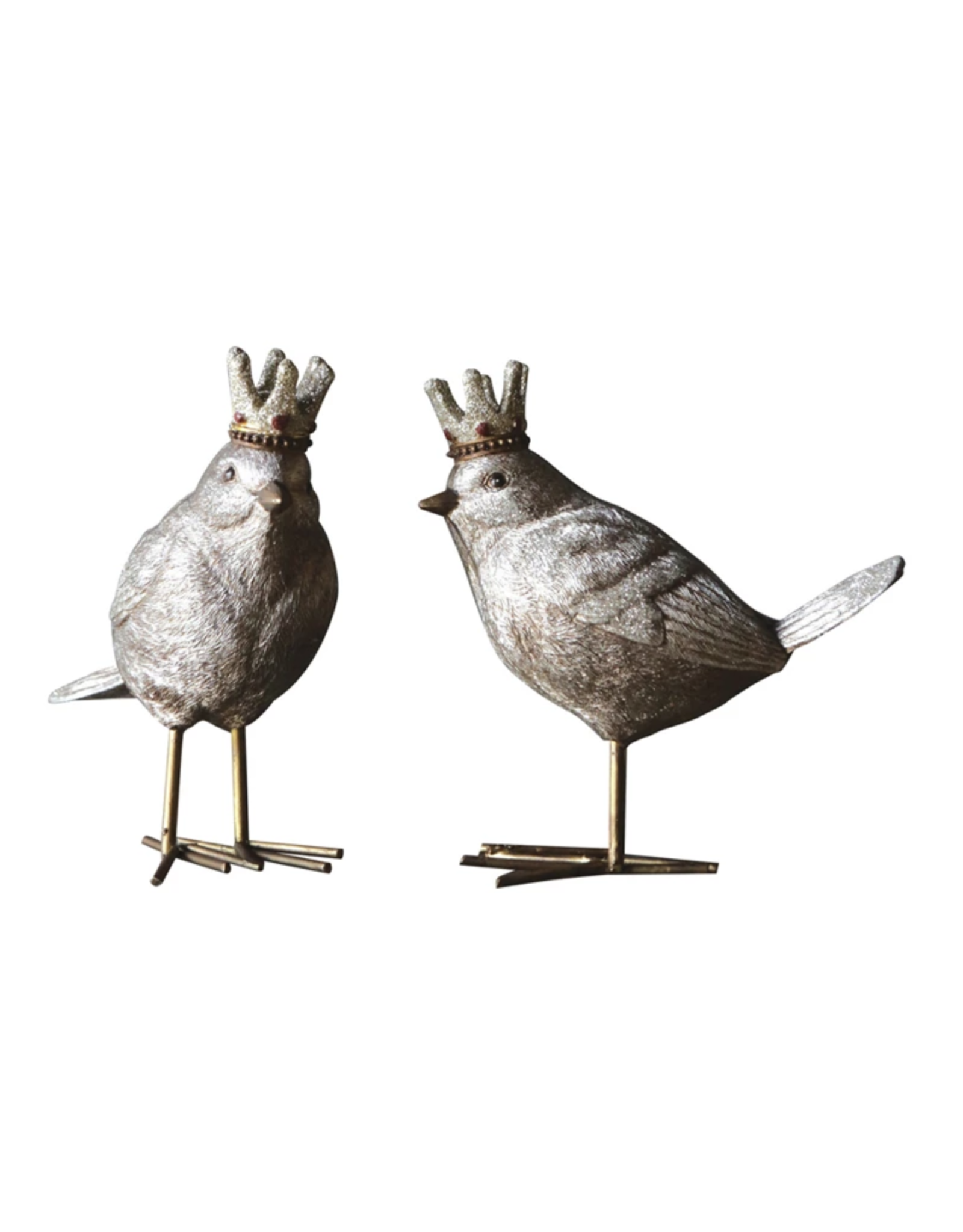 Gold Resin Bird with Crown (2 Assorted)