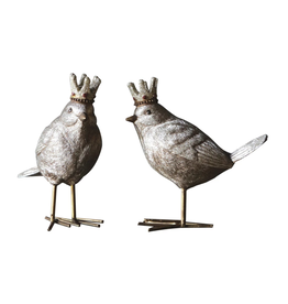 Gold Resin Bird with Crown (2 Assorted)