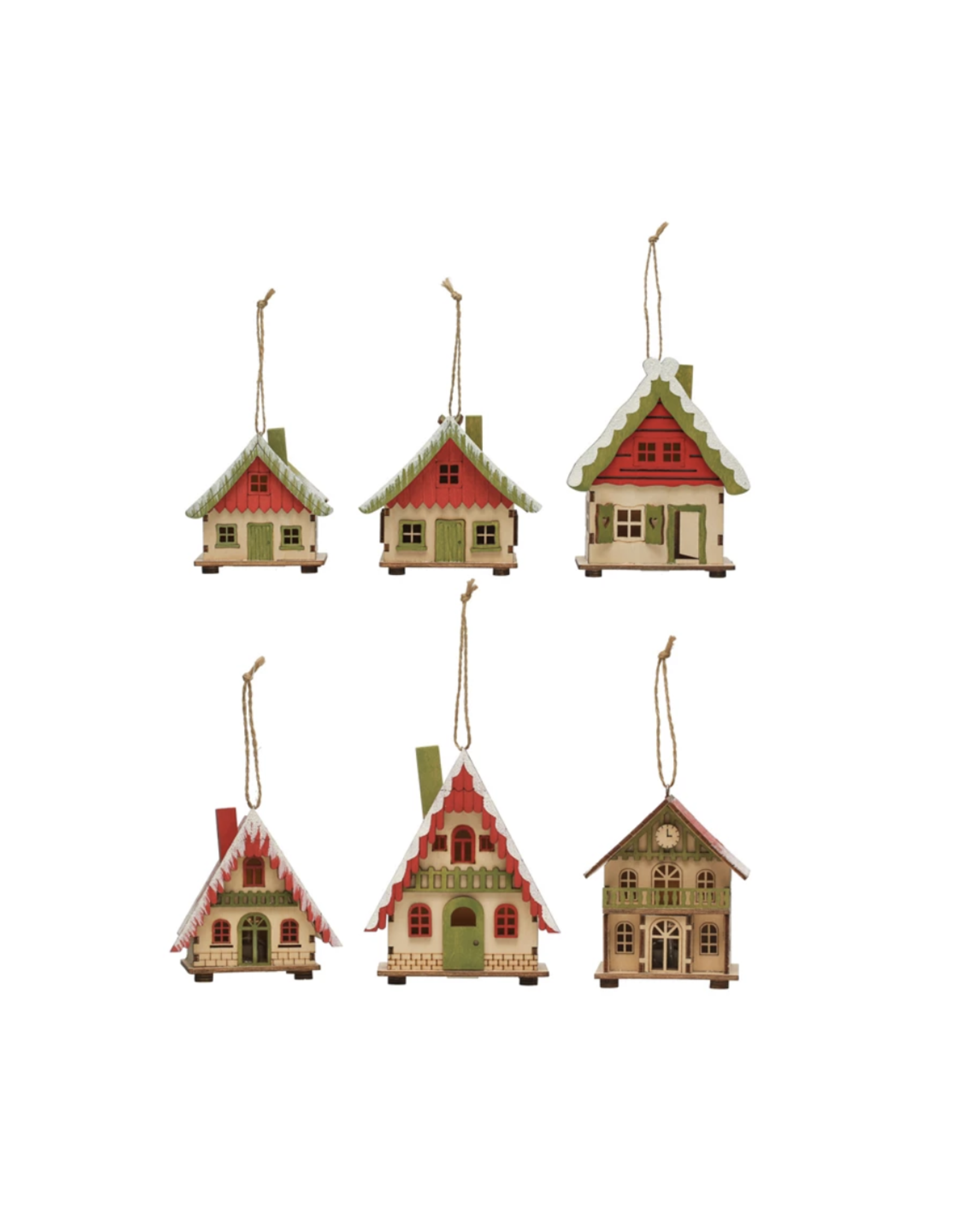 Wood Laser Cut House Ornament with LED (Assorted) *