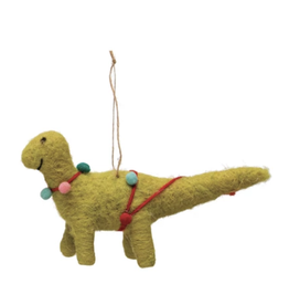 Yellow Holiday Dinosaur Ornament