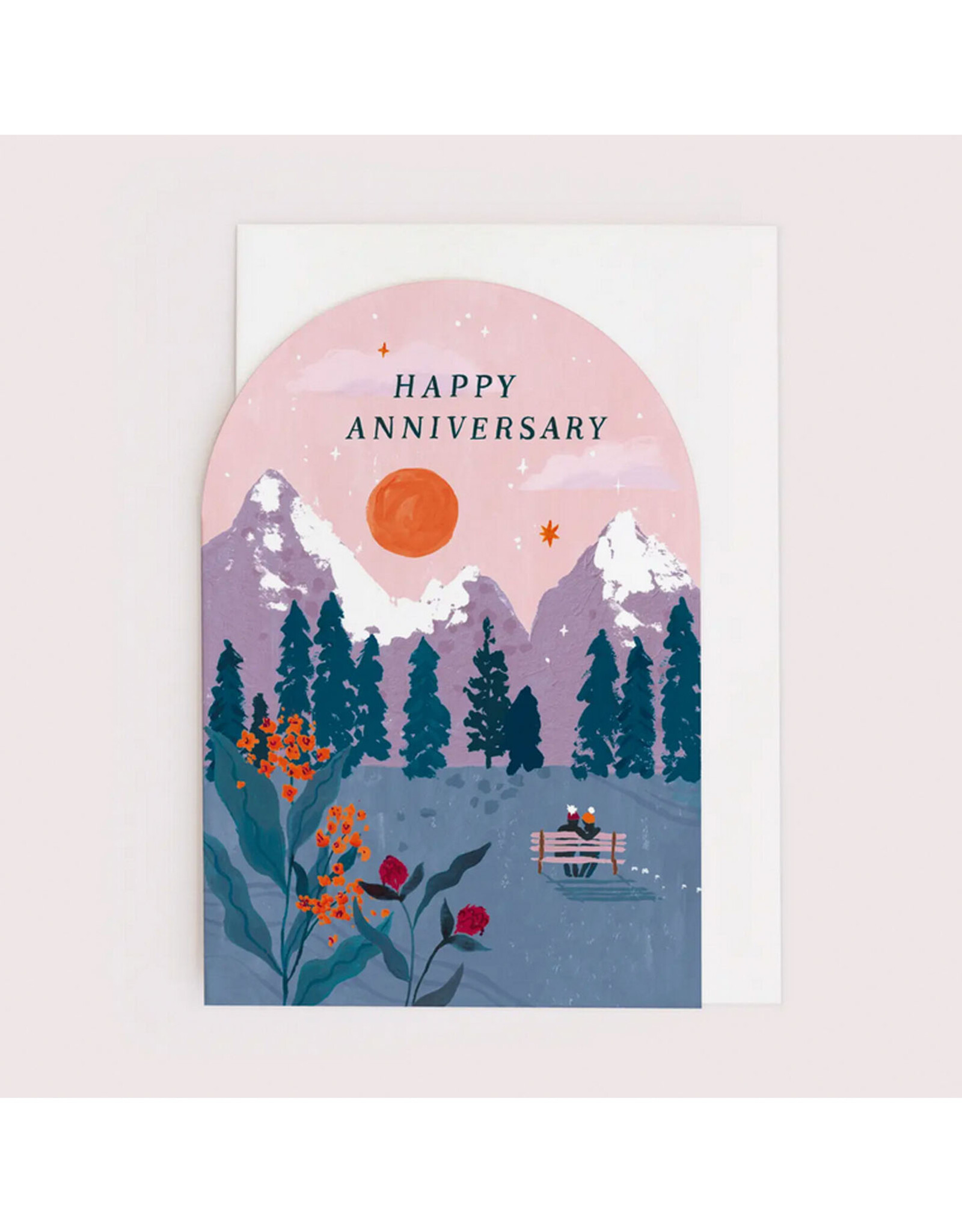 Happy Anniversary Sunset Mountain Greeting Card