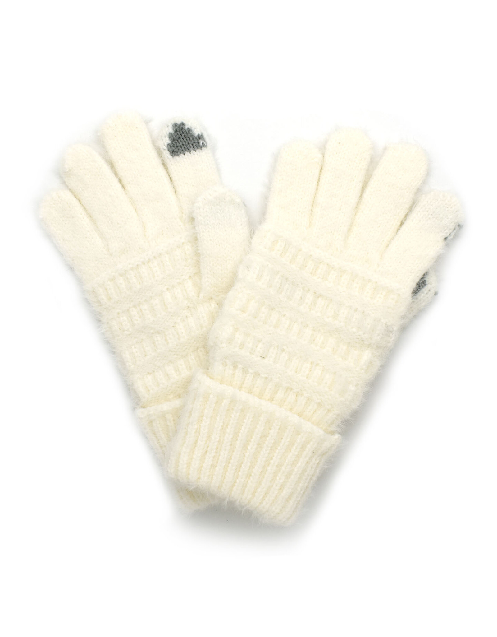 Fuzzy Textured Touchscreen Gloves - White