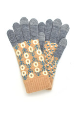 Jacquard Touchscreen Gloves - Daisies (Peach/Grey)